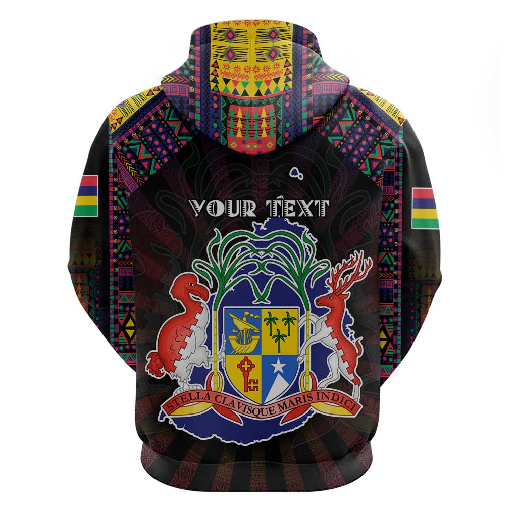 Personalized Mauritius Roots Zip Hoodie African Map in Fingerprint and Tribal Colors