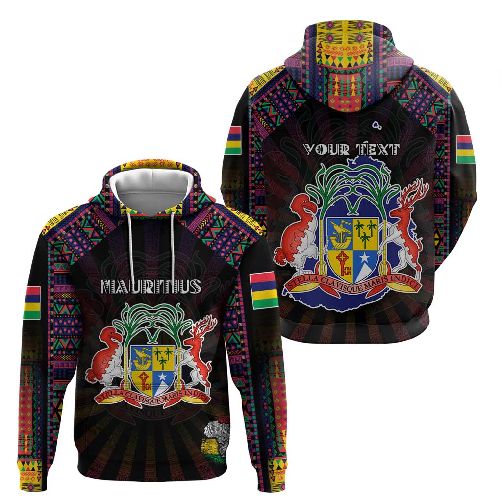 Personalized Mauritius Roots Zip Hoodie African Map in Fingerprint and Tribal Colors