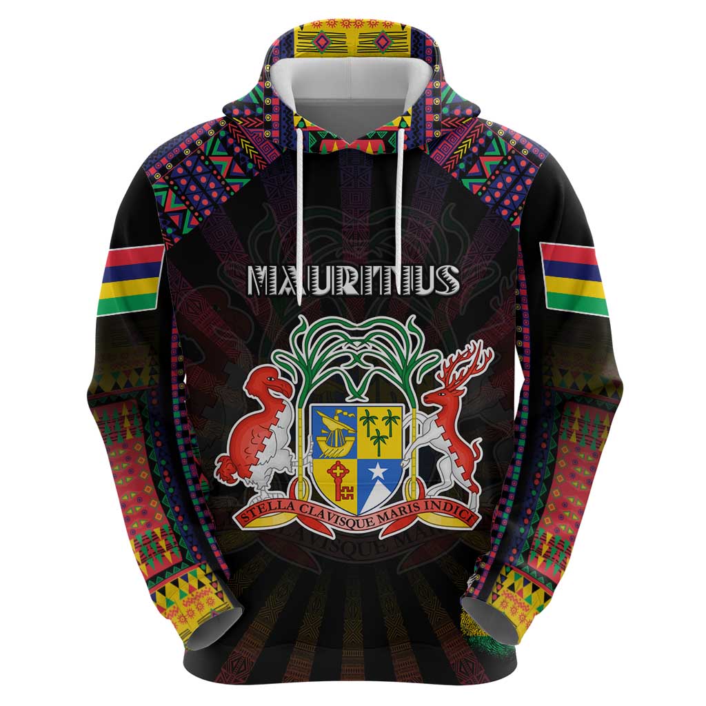 Personalized Mauritius Roots Zip Hoodie African Map in Fingerprint and Tribal Colors