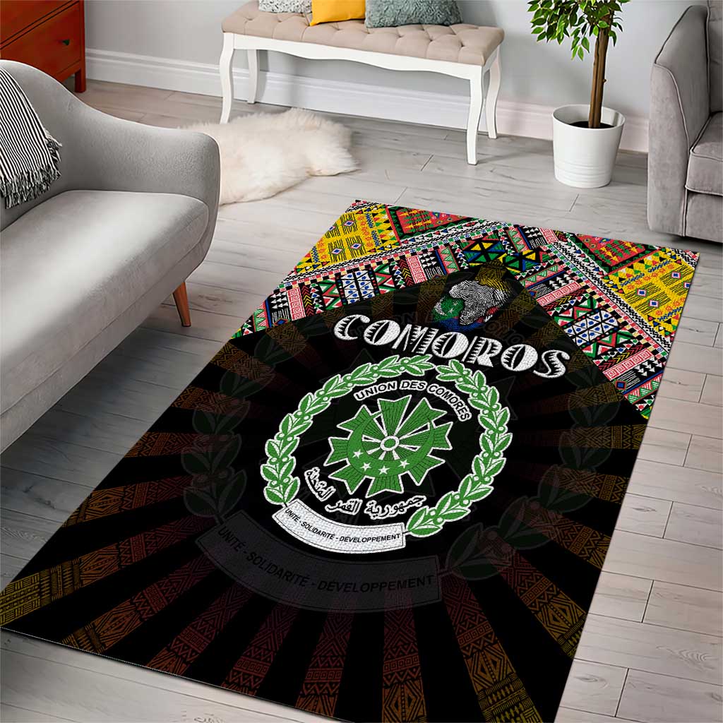 Comoros Roots Area Rug African Map in Fingerprint and Tribal Colors