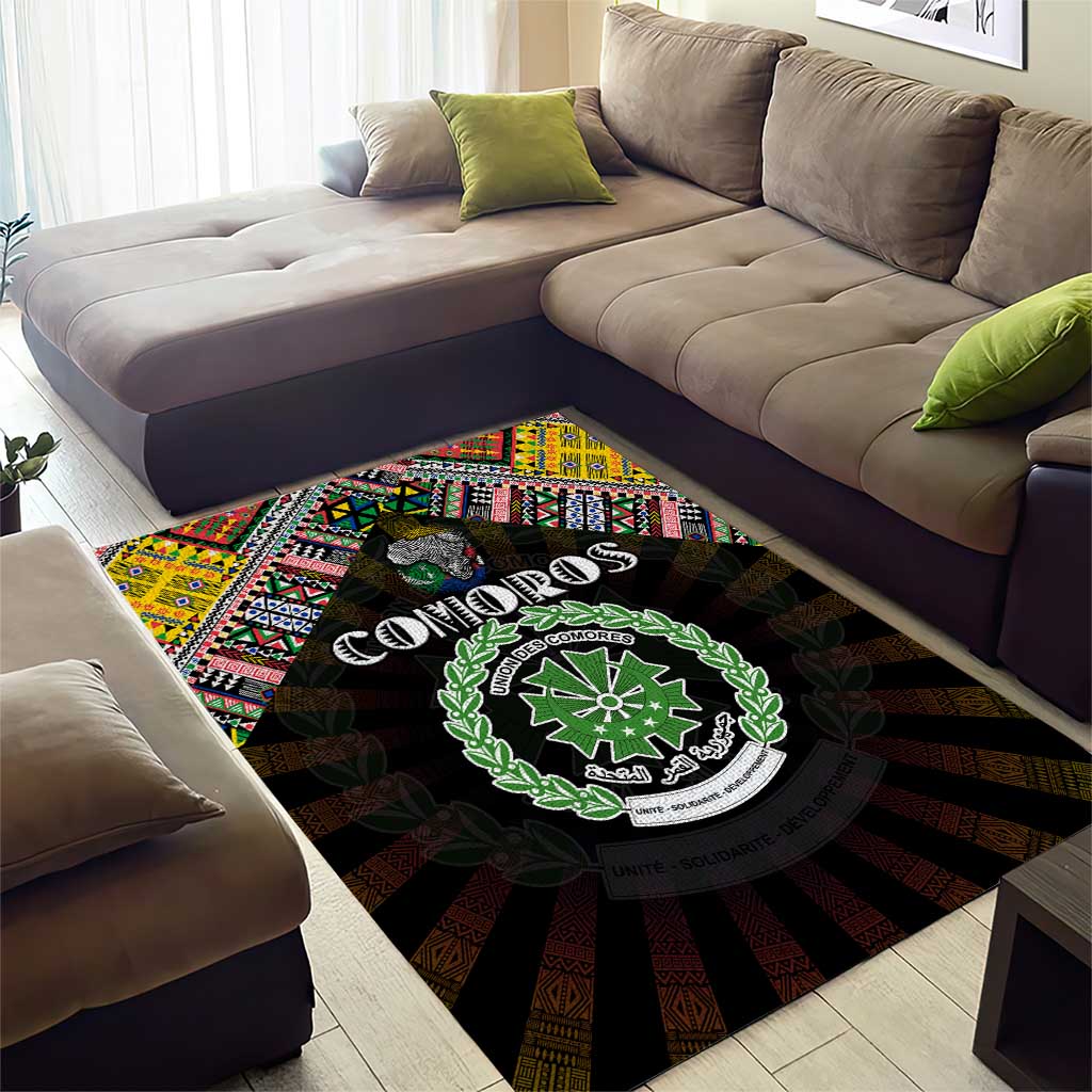 Comoros Roots Area Rug African Map in Fingerprint and Tribal Colors