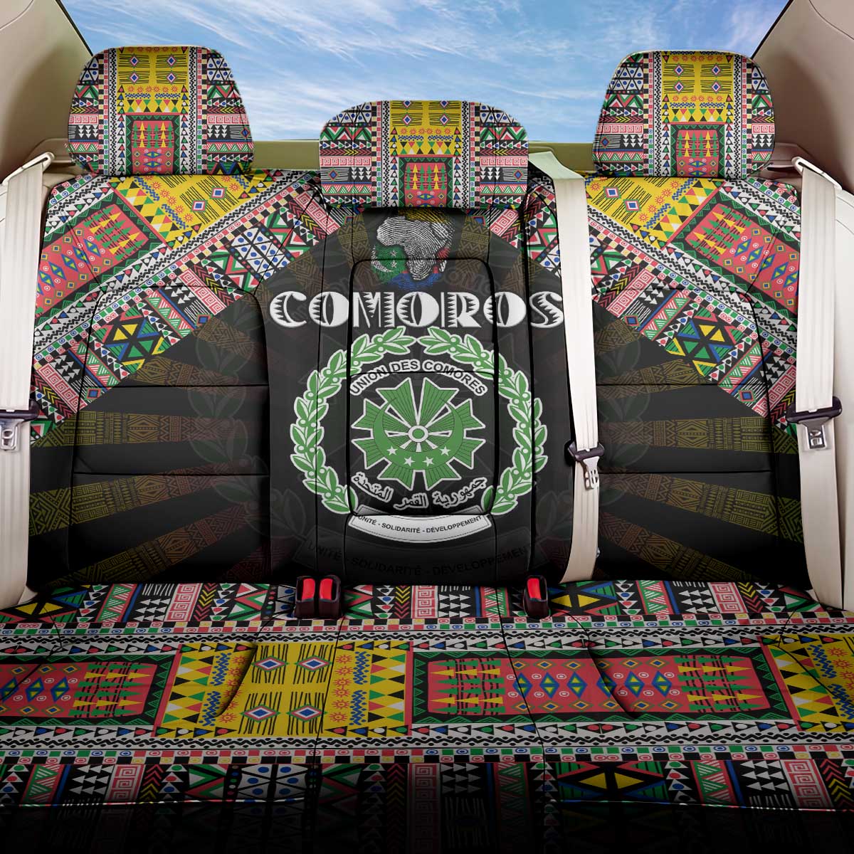 Comoros Roots Back Car Seat Cover African Map in Fingerprint and Tribal Colors