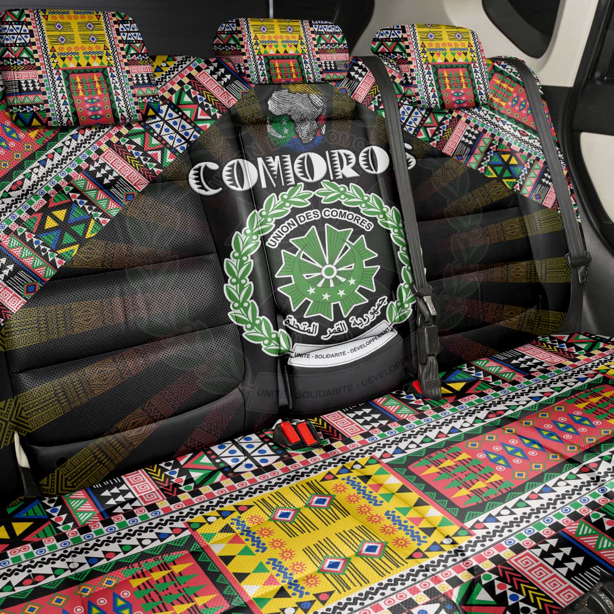 Comoros Roots Back Car Seat Cover African Map in Fingerprint and Tribal Colors