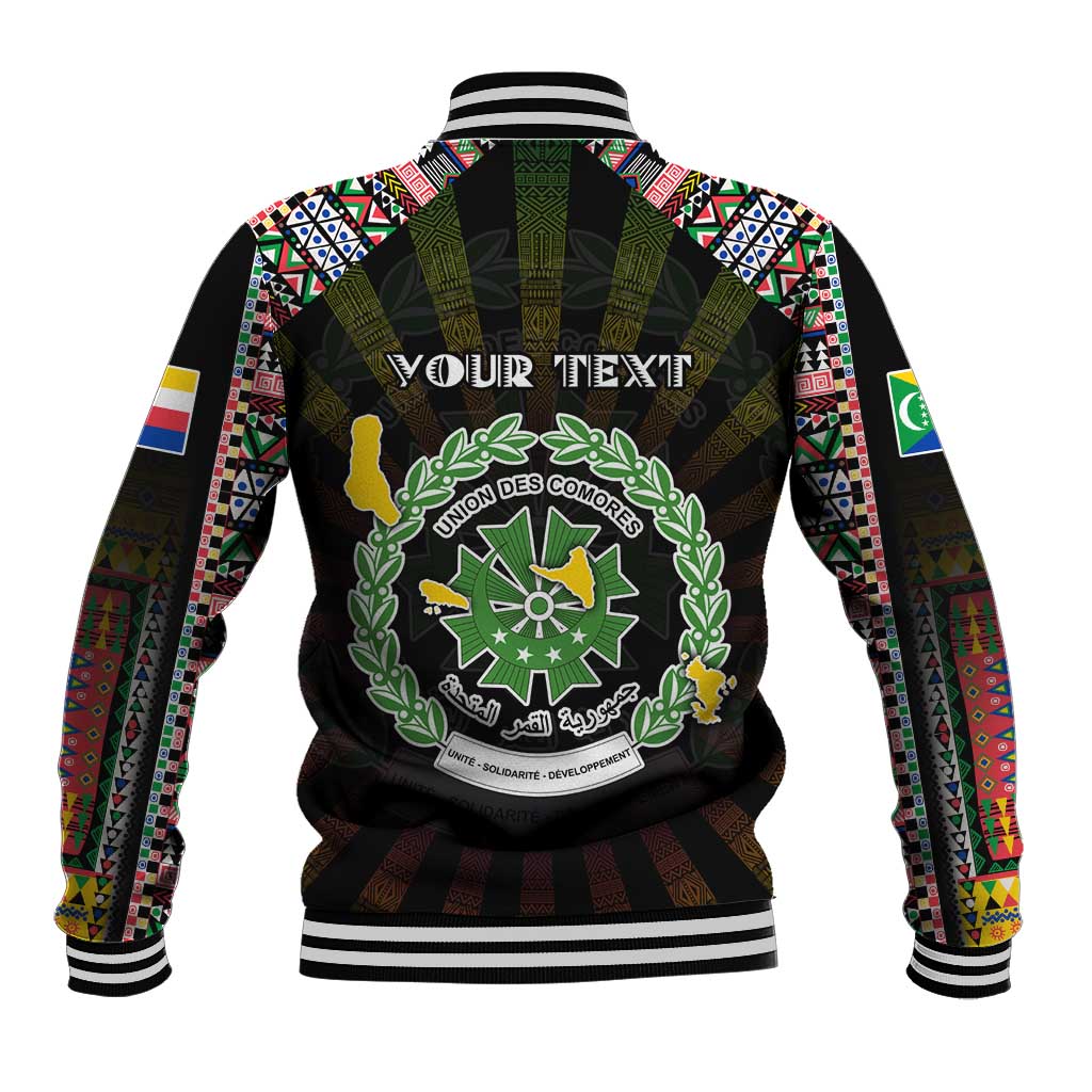 Personalized Comoros Roots Baseball Jacket African Map in Fingerprint and Tribal Colors