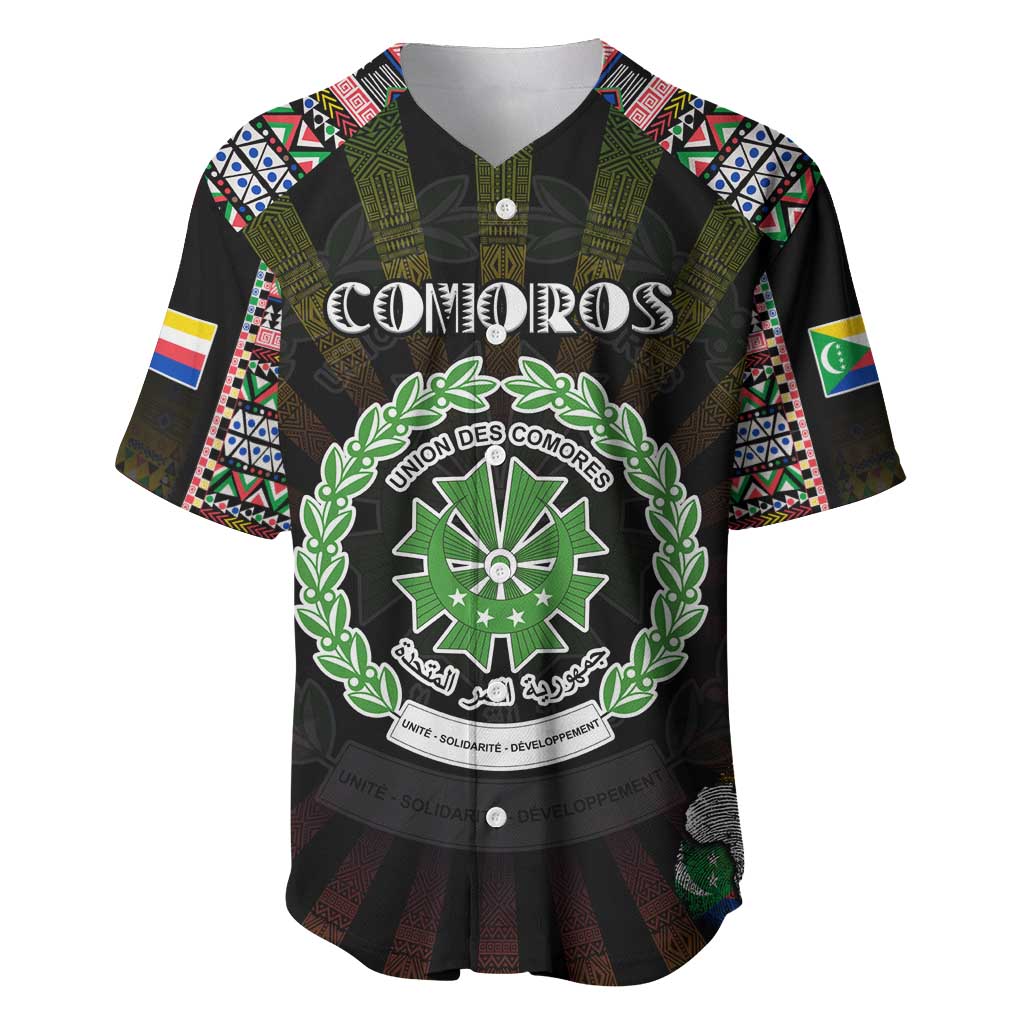 Personalized Comoros Roots Baseball Jersey African Map in Fingerprint and Tribal Colors