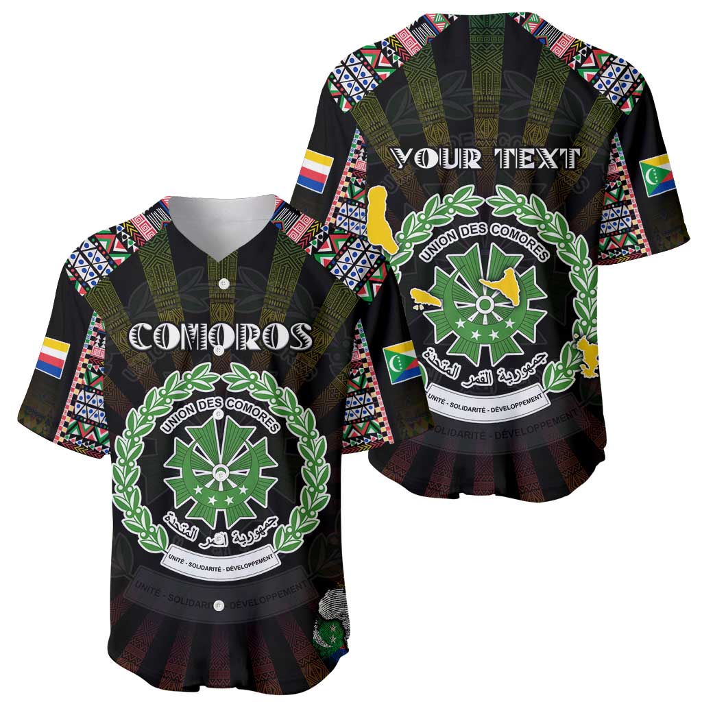 Personalized Comoros Roots Baseball Jersey African Map in Fingerprint and Tribal Colors