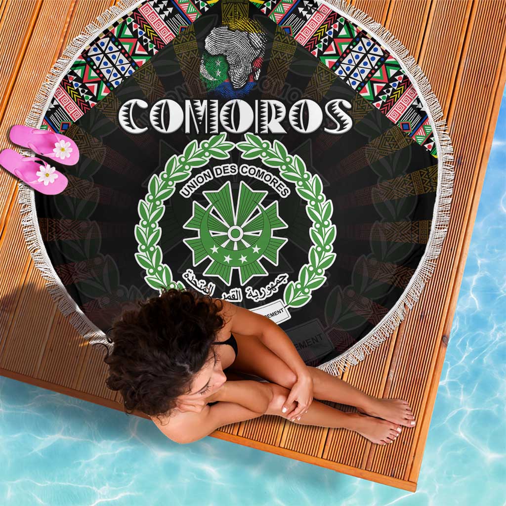 Comoros Roots Beach Blanket African Map in Fingerprint and Tribal Colors