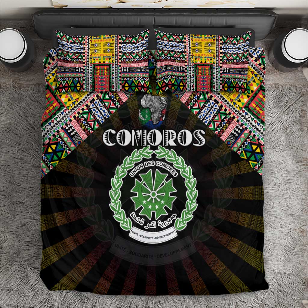Comoros Roots Bedding Set African Map in Fingerprint and Tribal Colors