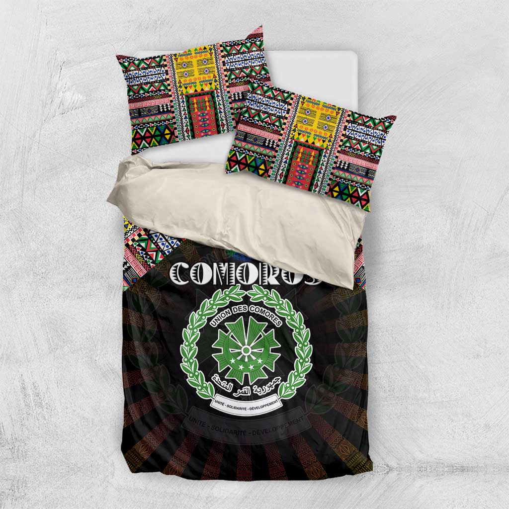 Comoros Roots Bedding Set African Map in Fingerprint and Tribal Colors