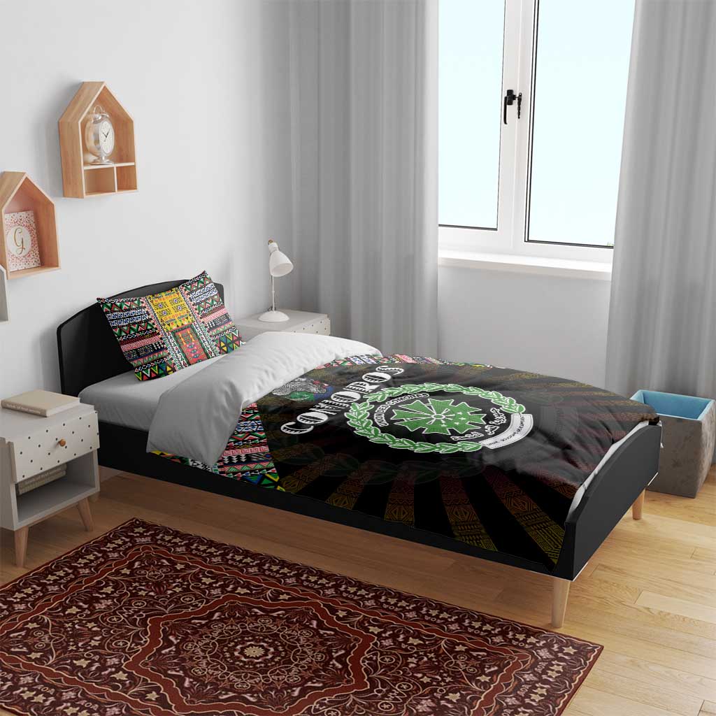 Comoros Roots Bedding Set African Map in Fingerprint and Tribal Colors