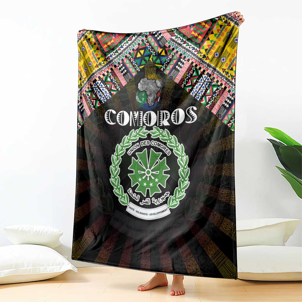 Comoros Roots Blanket African Map in Fingerprint and Tribal Colors