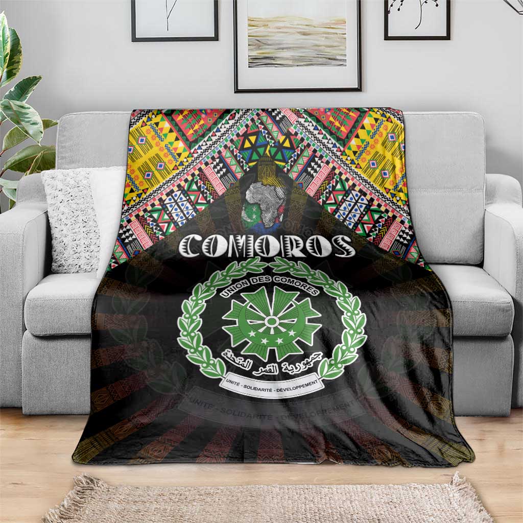 Comoros Roots Blanket African Map in Fingerprint and Tribal Colors