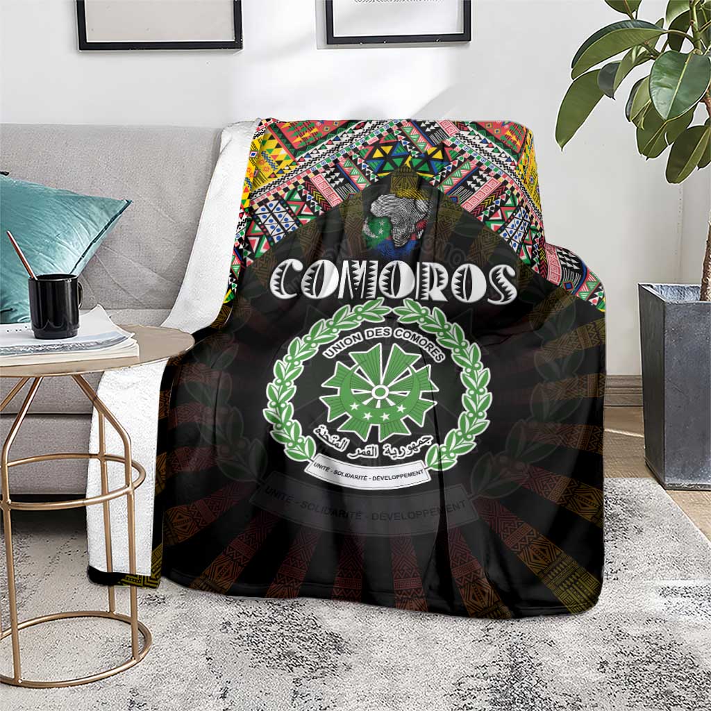 Comoros Roots Blanket African Map in Fingerprint and Tribal Colors