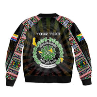 Personalized Comoros Roots Bomber Jacket African Map in Fingerprint and Tribal Colors