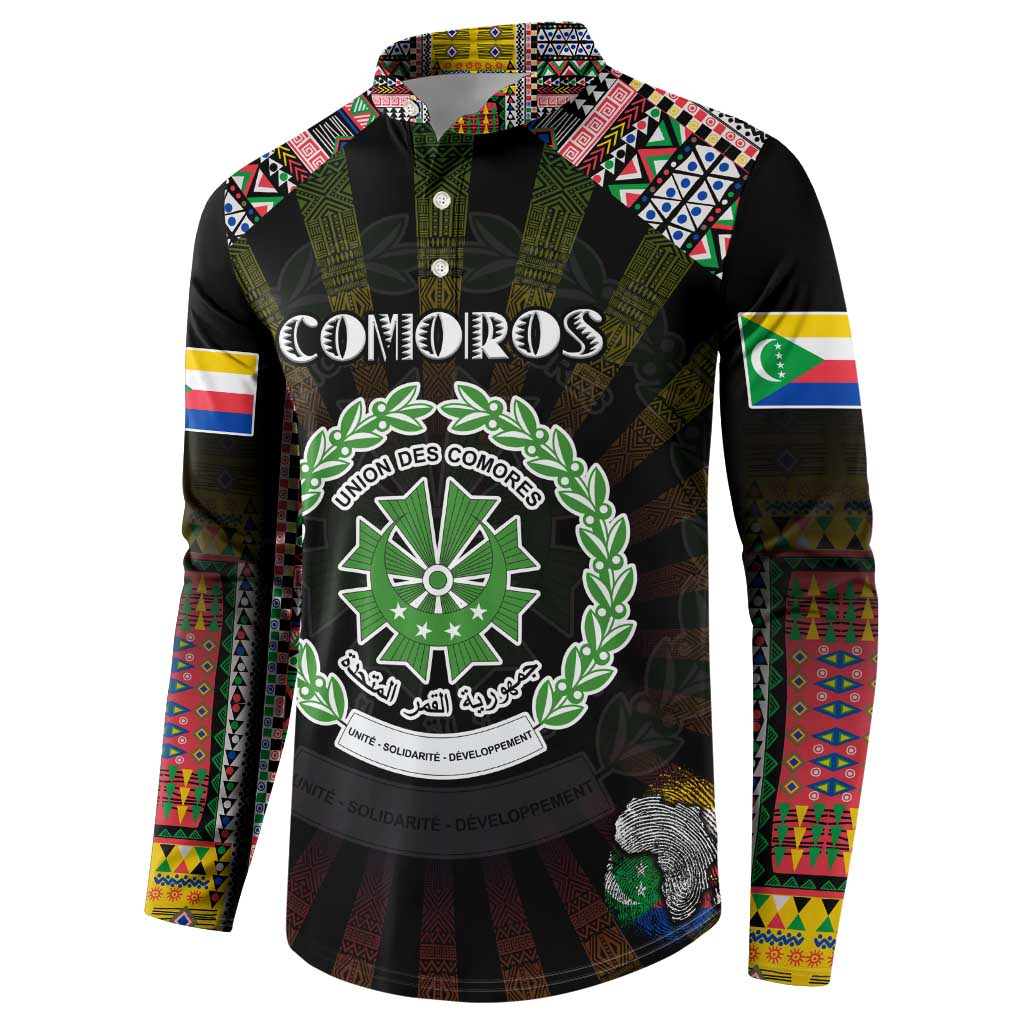 Personalized Comoros Roots Button Sweatshirt African Map in Fingerprint and Tribal Colors