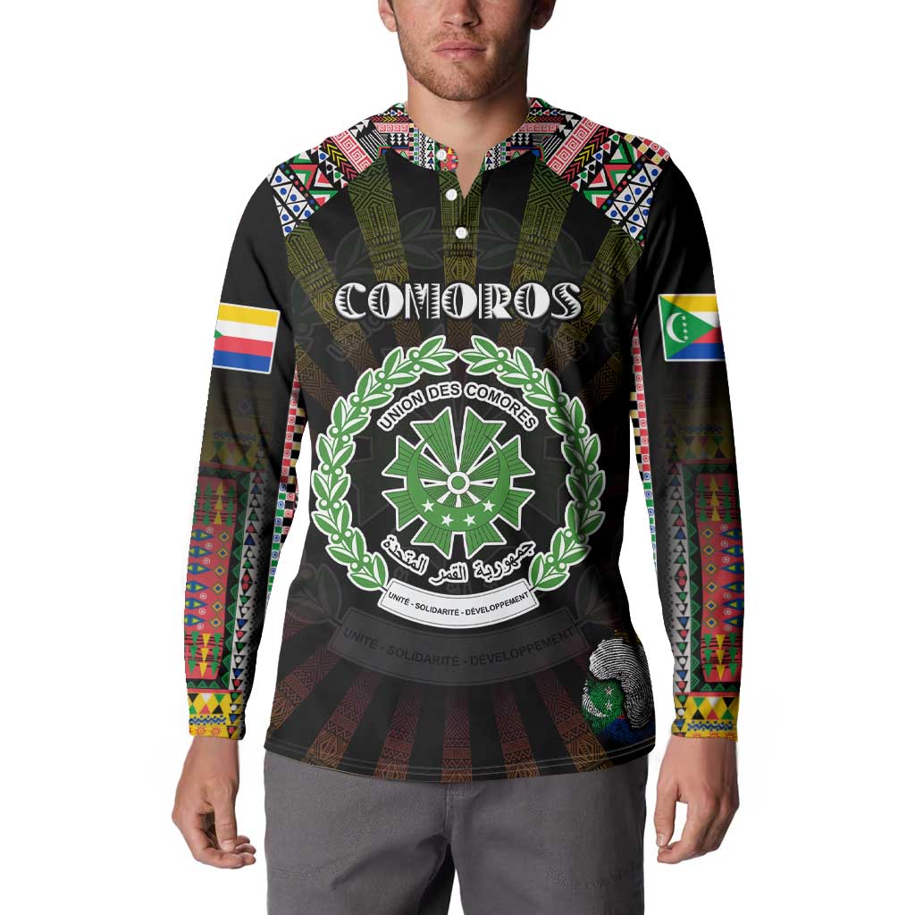 Personalized Comoros Roots Button Sweatshirt African Map in Fingerprint and Tribal Colors
