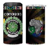 Comoros Roots 4 in 1 Can Cooler Tumbler African Map in Fingerprint and Tribal Colors