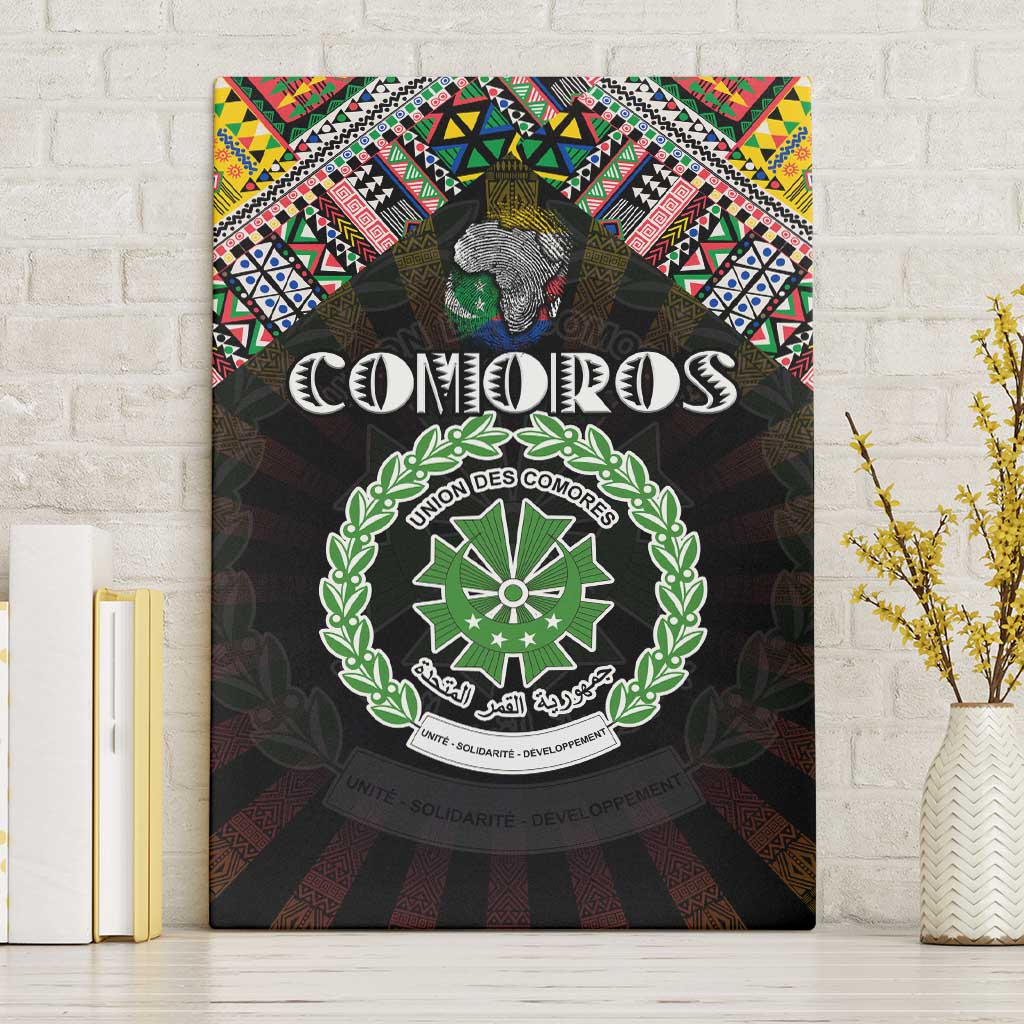 Comoros Roots Canvas Wall Art African Map in Fingerprint and Tribal Colors
