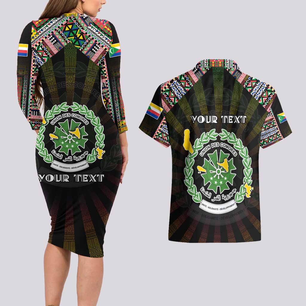Personalized Comoros Roots Couples Matching Long Sleeve Bodycon Dress and Hawaiian Shirt African Map in Fingerprint and Tribal Colors