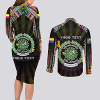 Personalized Comoros Roots Couples Matching Long Sleeve Bodycon Dress and Long Sleeve Button Shirt African Map in Fingerprint and Tribal Colors