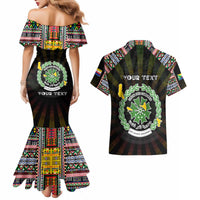 Personalized Comoros Roots Couples Matching Mermaid Dress and Hawaiian Shirt African Map in Fingerprint and Tribal Colors