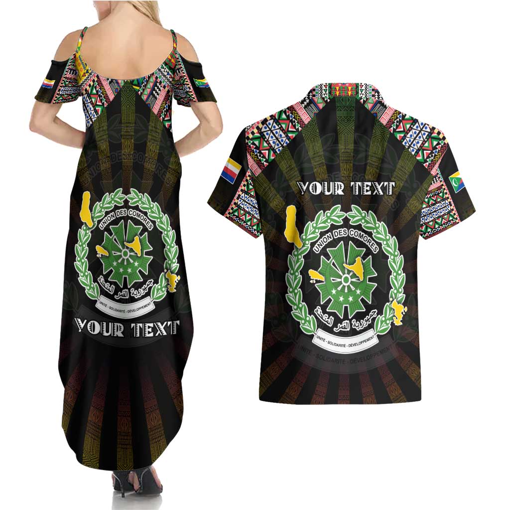 Personalized Comoros Roots Couples Matching Summer Maxi Dress and Hawaiian Shirt African Map in Fingerprint and Tribal Colors