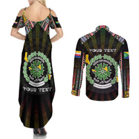 Personalized Comoros Roots Couples Matching Summer Maxi Dress and Long Sleeve Button Shirt African Map in Fingerprint and Tribal Colors