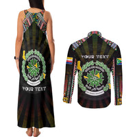 Personalized Comoros Roots Couples Matching Tank Maxi Dress and Long Sleeve Button Shirt African Map in Fingerprint and Tribal Colors