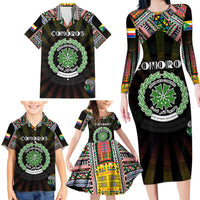Personalized Comoros Roots Family Matching Long Sleeve Bodycon Dress and Hawaiian Shirt African Map in Fingerprint and Tribal Colors