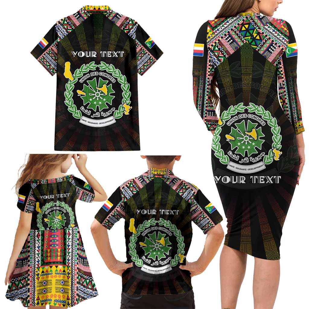 Personalized Comoros Roots Family Matching Long Sleeve Bodycon Dress and Hawaiian Shirt African Map in Fingerprint and Tribal Colors