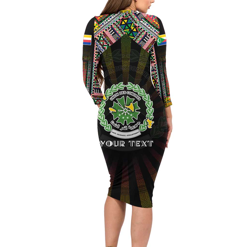 Personalized Comoros Roots Family Matching Long Sleeve Bodycon Dress and Hawaiian Shirt African Map in Fingerprint and Tribal Colors