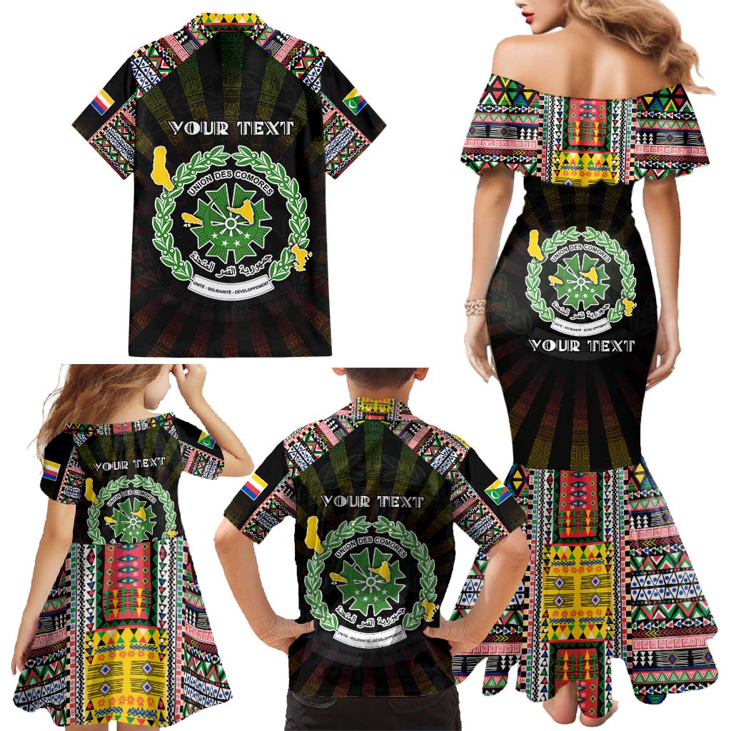 Personalized Comoros Roots Family Matching Mermaid Dress and Hawaiian Shirt African Map in Fingerprint and Tribal Colors