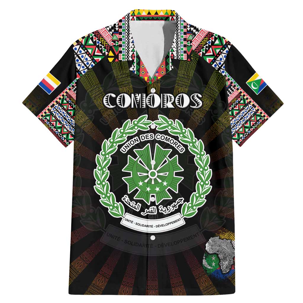 Personalized Comoros Roots Family Matching Mermaid Dress and Hawaiian Shirt African Map in Fingerprint and Tribal Colors