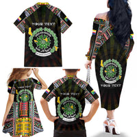 Personalized Comoros Roots Family Matching Off The Shoulder Long Sleeve Dress and Hawaiian Shirt African Map in Fingerprint and Tribal Colors