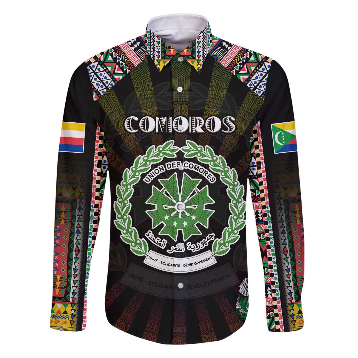 Personalized Comoros Roots Family Matching Off The Shoulder Long Sleeve Dress and Hawaiian Shirt African Map in Fingerprint and Tribal Colors