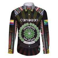 Personalized Comoros Roots Family Matching Off The Shoulder Long Sleeve Dress and Hawaiian Shirt African Map in Fingerprint and Tribal Colors