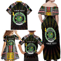 Personalized Comoros Roots Family Matching Off Shoulder Maxi Dress and Hawaiian Shirt African Map in Fingerprint and Tribal Colors