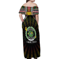 Personalized Comoros Roots Family Matching Off Shoulder Maxi Dress and Hawaiian Shirt African Map in Fingerprint and Tribal Colors
