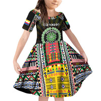 Personalized Comoros Roots Family Matching Off Shoulder Short Dress and Hawaiian Shirt African Map in Fingerprint and Tribal Colors
