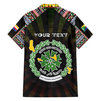 Personalized Comoros Roots Family Matching Off Shoulder Short Dress and Hawaiian Shirt African Map in Fingerprint and Tribal Colors