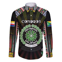 Personalized Comoros Roots Family Matching Off Shoulder Short Dress and Hawaiian Shirt African Map in Fingerprint and Tribal Colors