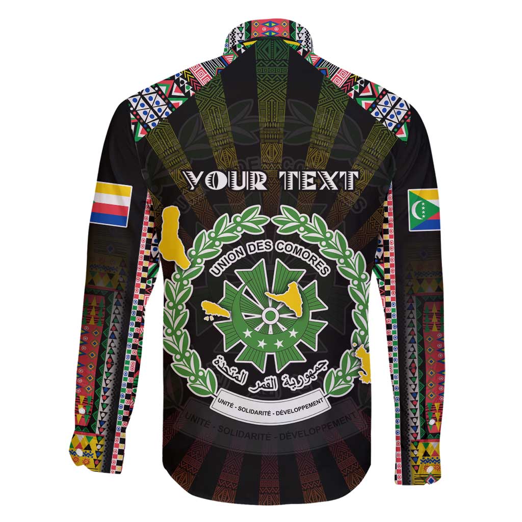 Personalized Comoros Roots Family Matching Off Shoulder Short Dress and Hawaiian Shirt African Map in Fingerprint and Tribal Colors