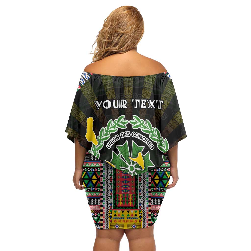Personalized Comoros Roots Family Matching Off Shoulder Short Dress and Hawaiian Shirt African Map in Fingerprint and Tribal Colors