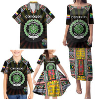 Personalized Comoros Roots Family Matching Puletasi and Hawaiian Shirt African Map in Fingerprint and Tribal Colors