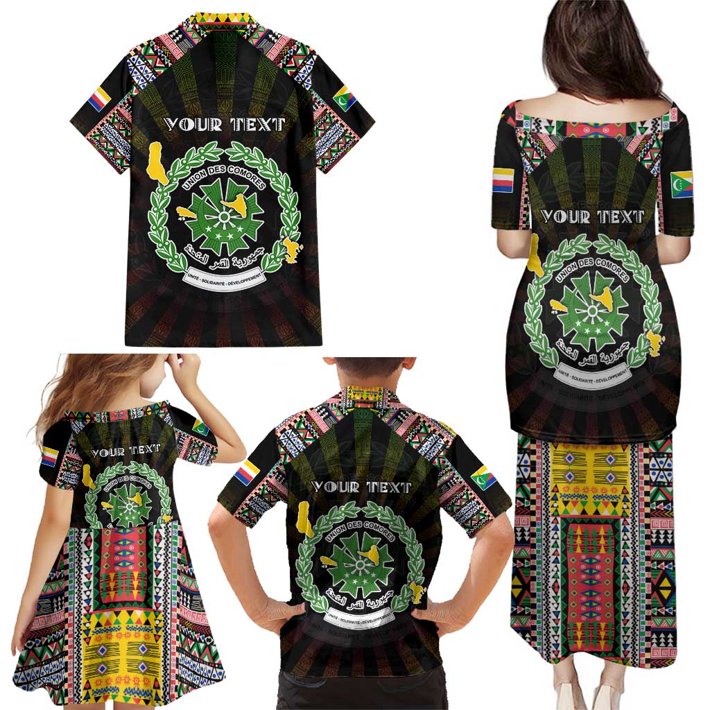 Personalized Comoros Roots Family Matching Puletasi and Hawaiian Shirt African Map in Fingerprint and Tribal Colors