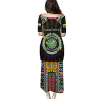 Personalized Comoros Roots Family Matching Puletasi and Hawaiian Shirt African Map in Fingerprint and Tribal Colors