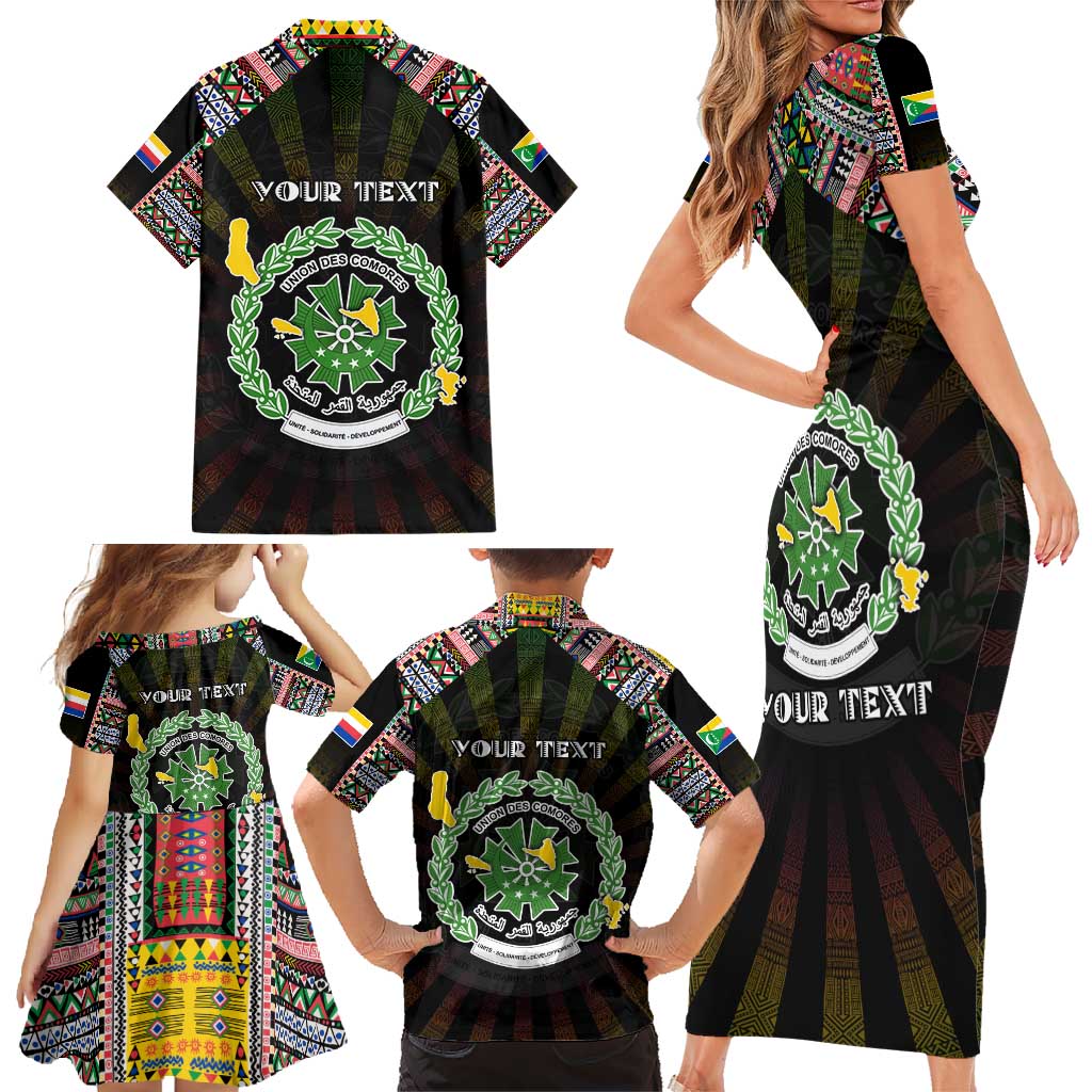 Personalized Comoros Roots Family Matching Short Sleeve Bodycon Dress and Hawaiian Shirt African Map in Fingerprint and Tribal Colors