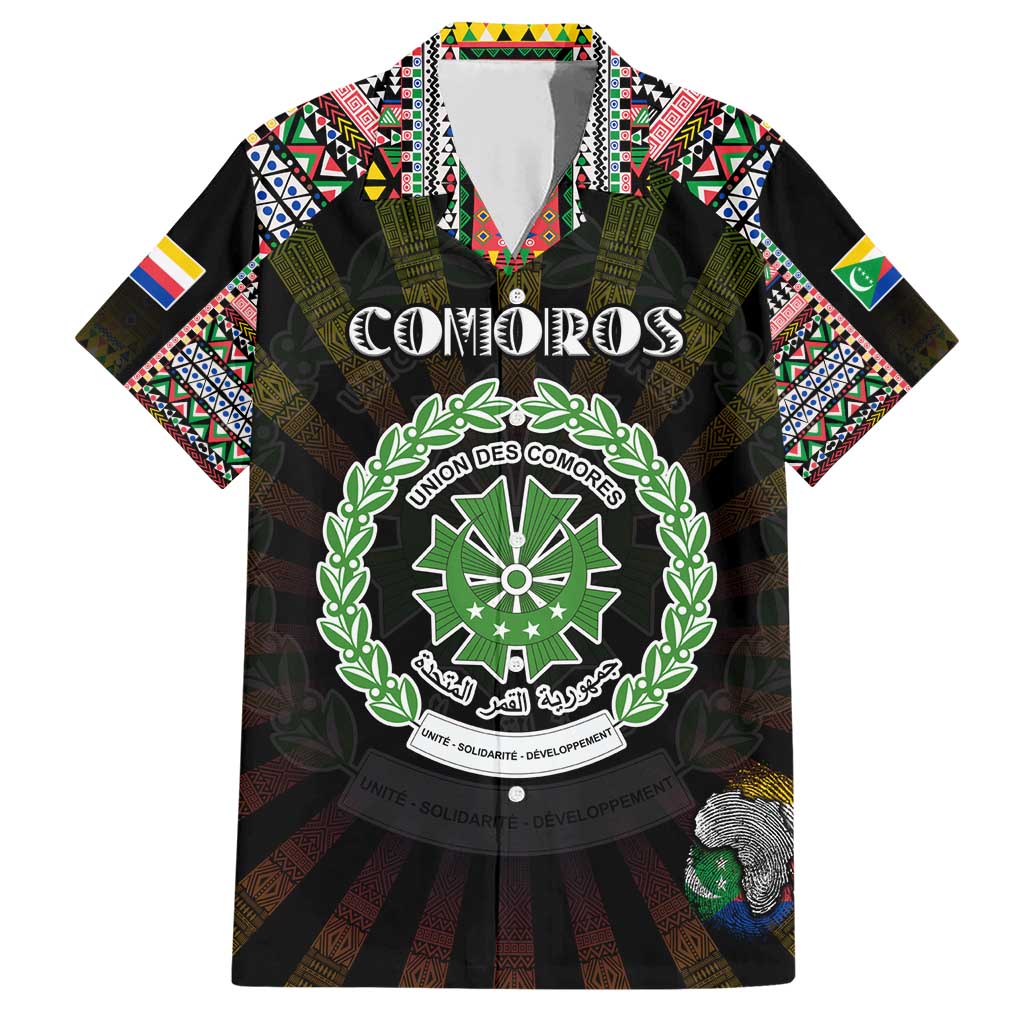 Personalized Comoros Roots Family Matching Short Sleeve Bodycon Dress and Hawaiian Shirt African Map in Fingerprint and Tribal Colors