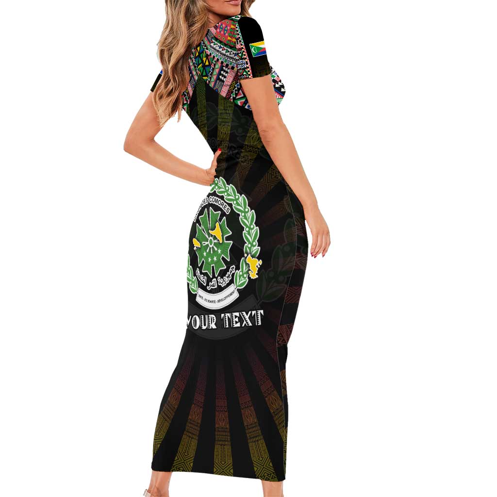 Personalized Comoros Roots Family Matching Short Sleeve Bodycon Dress and Hawaiian Shirt African Map in Fingerprint and Tribal Colors