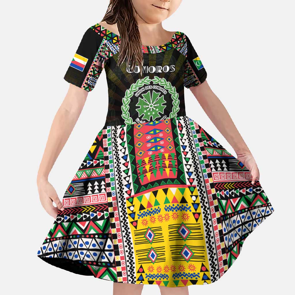 Personalized Comoros Roots Family Matching Summer Maxi Dress and Hawaiian Shirt African Map in Fingerprint and Tribal Colors